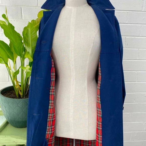 Vintage OLYMPIC FASHIONS Blue Belted Trench Coat Jacket - Picture 2 of 3